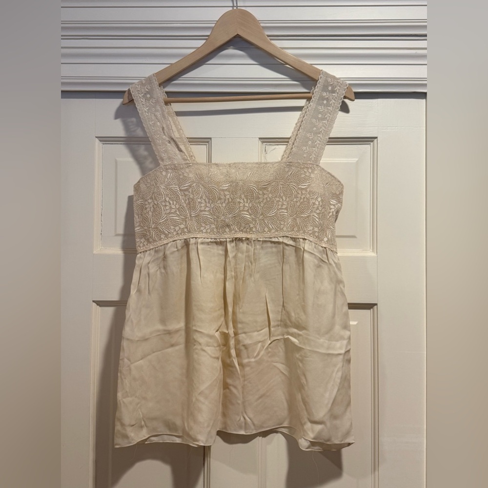 Oscar de la Renta Silk Lace Cream Top